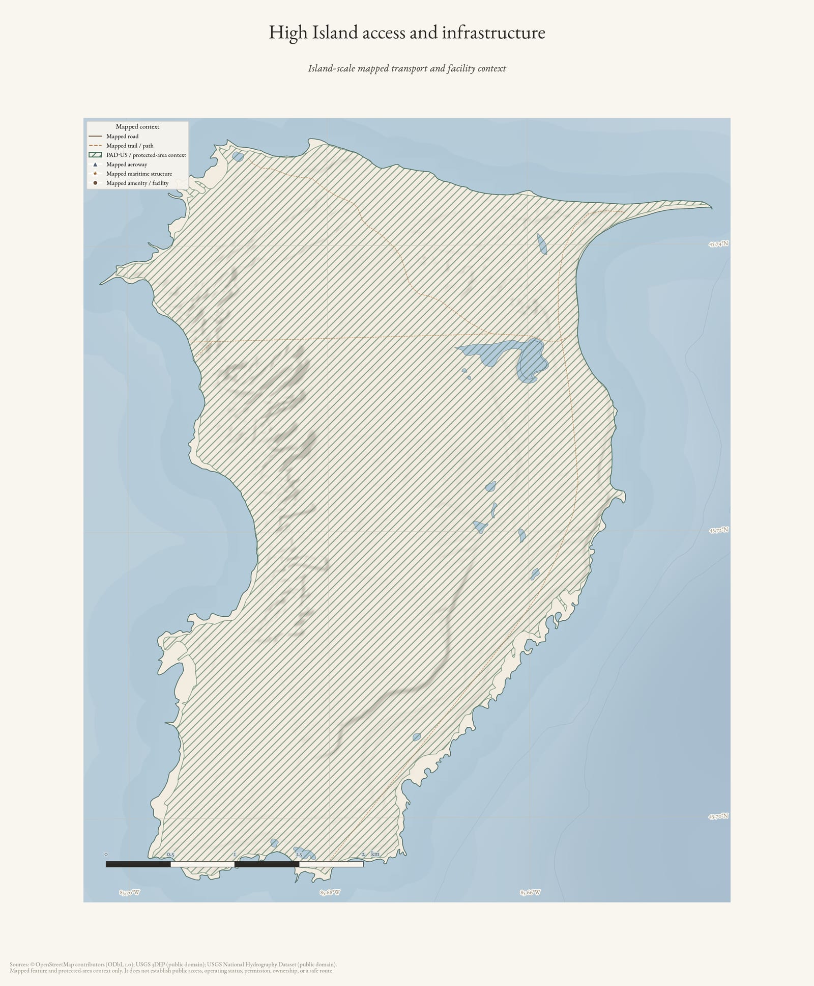 Access and infrastructure map of High Island.