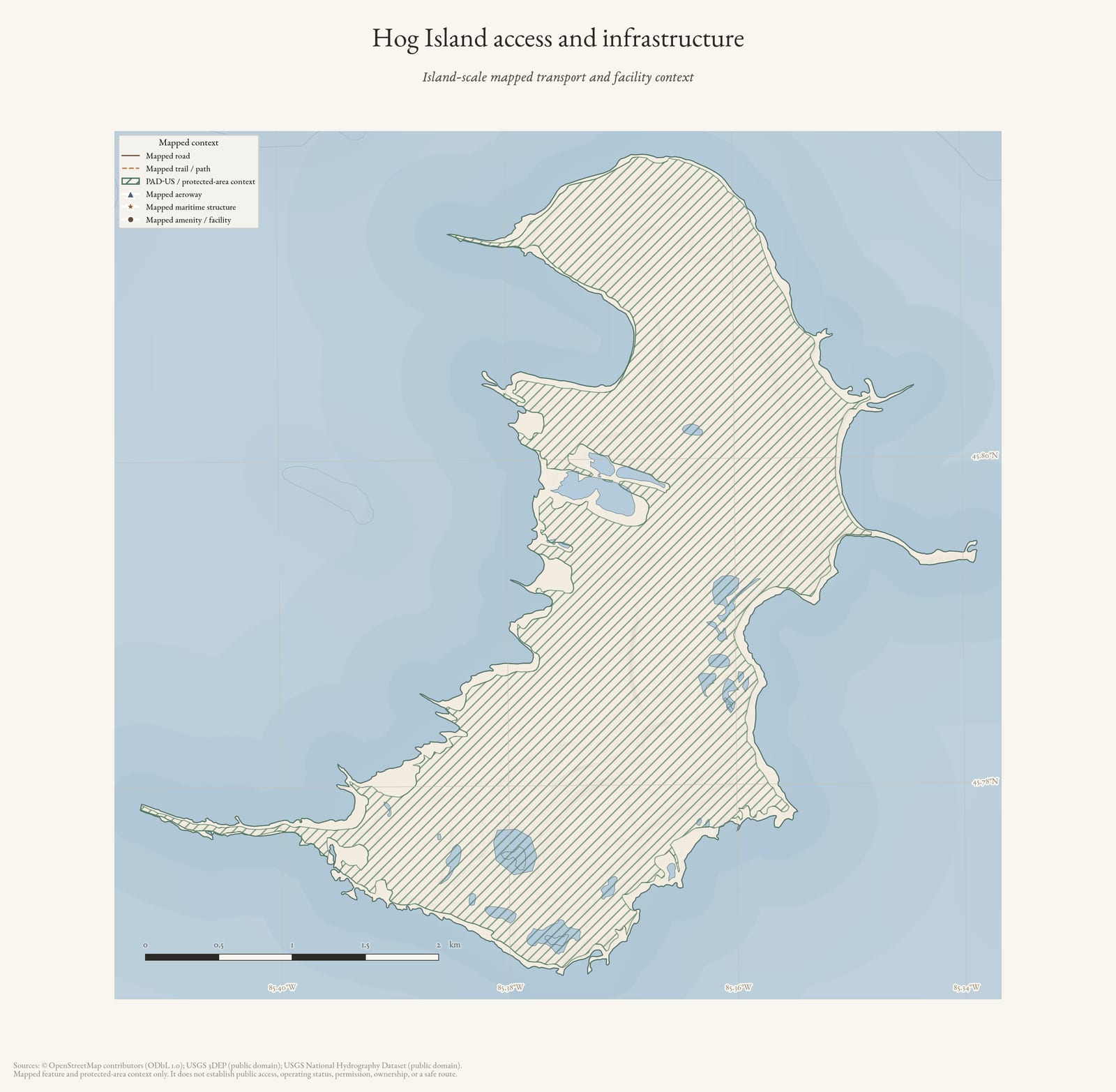 Access and infrastructure map of Hog Island.