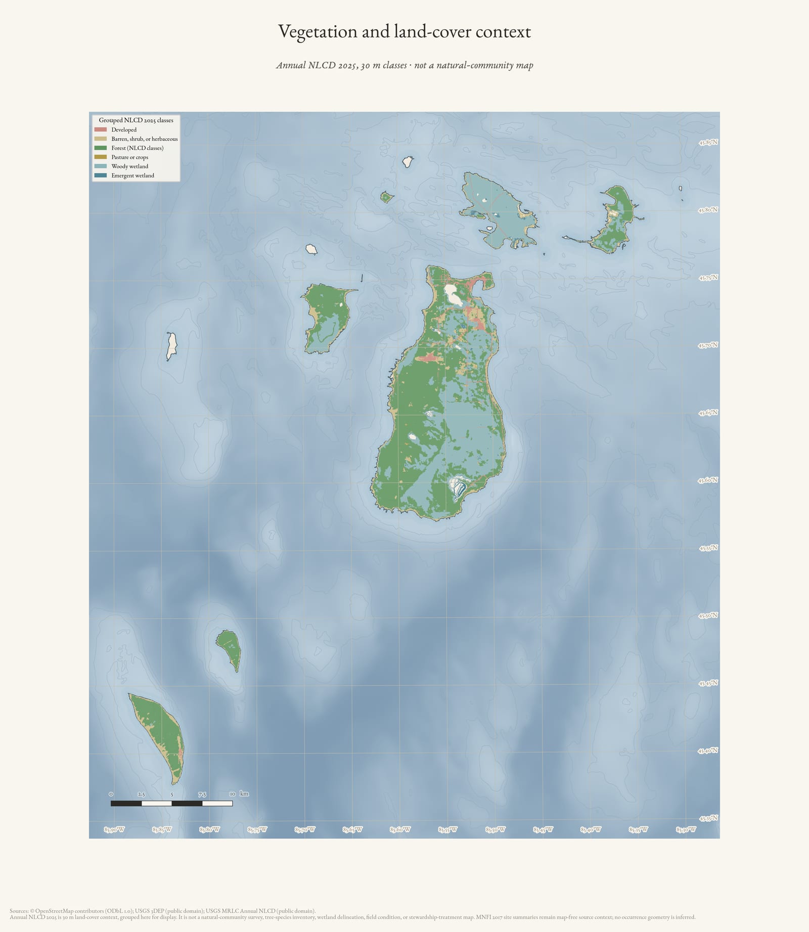 Vegetation and land-cover context map of the Beaver Island archipelago.