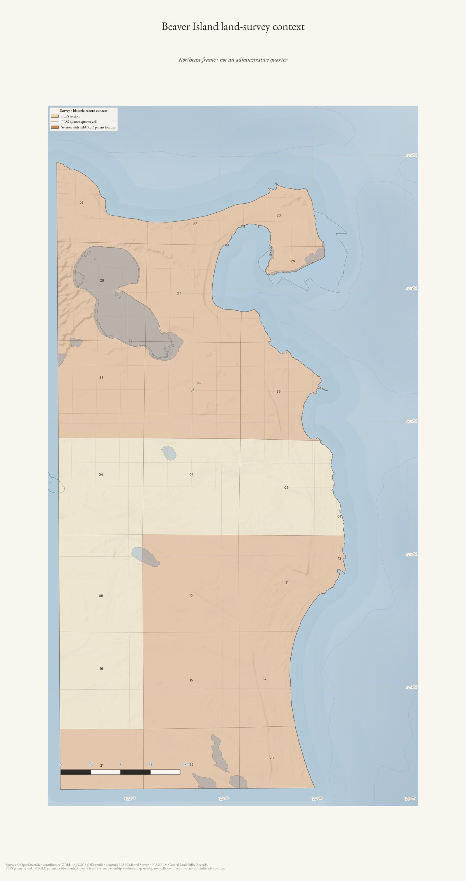 northeast land-survey detail of Beaver Island.