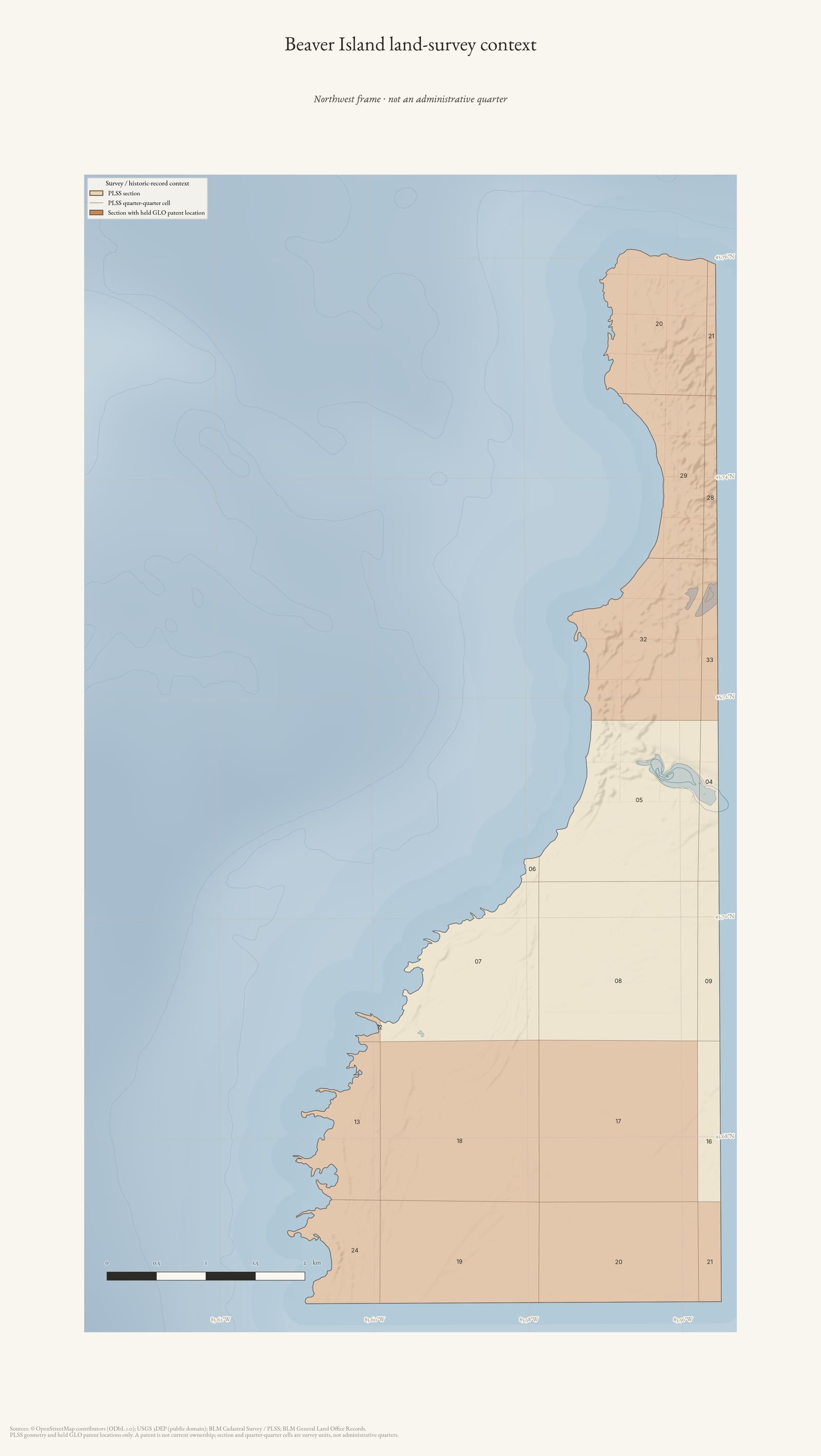 northwest land-survey detail of Beaver Island.