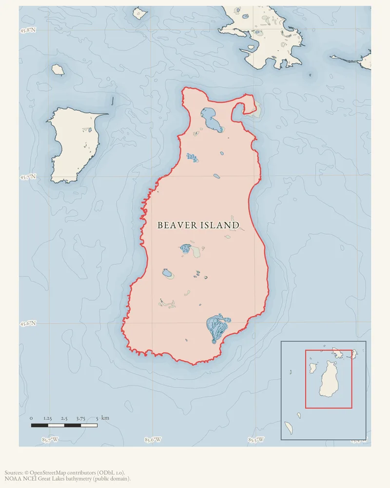 Locator map: Beaver Island highlighted within the Beaver Island archipelago