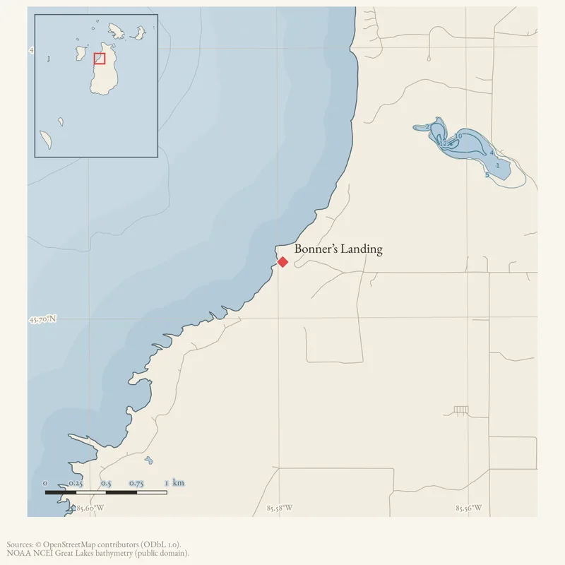 Locator map: Bonner’s Landing highlighted within the Beaver Island archipelago