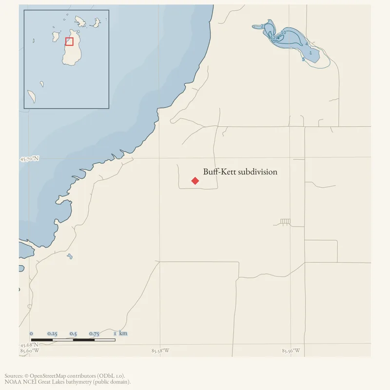Locator map: Buff-Kett subdivision highlighted within the Beaver Island archipelago