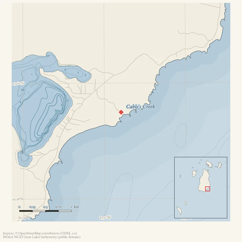 Locator map: Cable's Creek highlighted within the Beaver Island archipelago