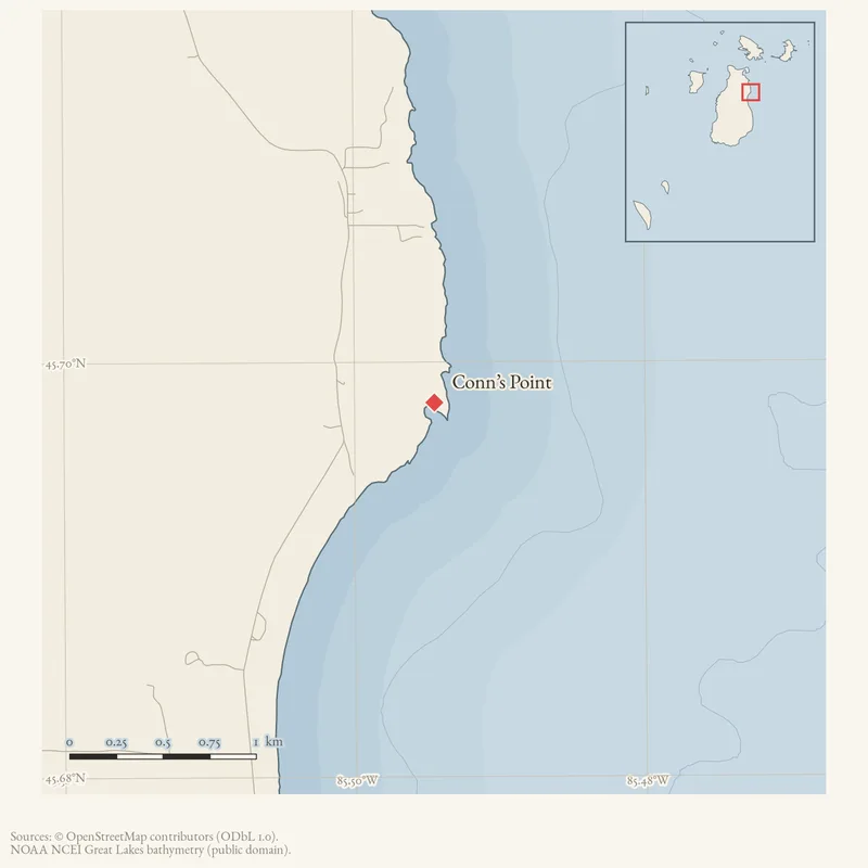 Locator map: Conn’s Point highlighted within the Beaver Island archipelago
