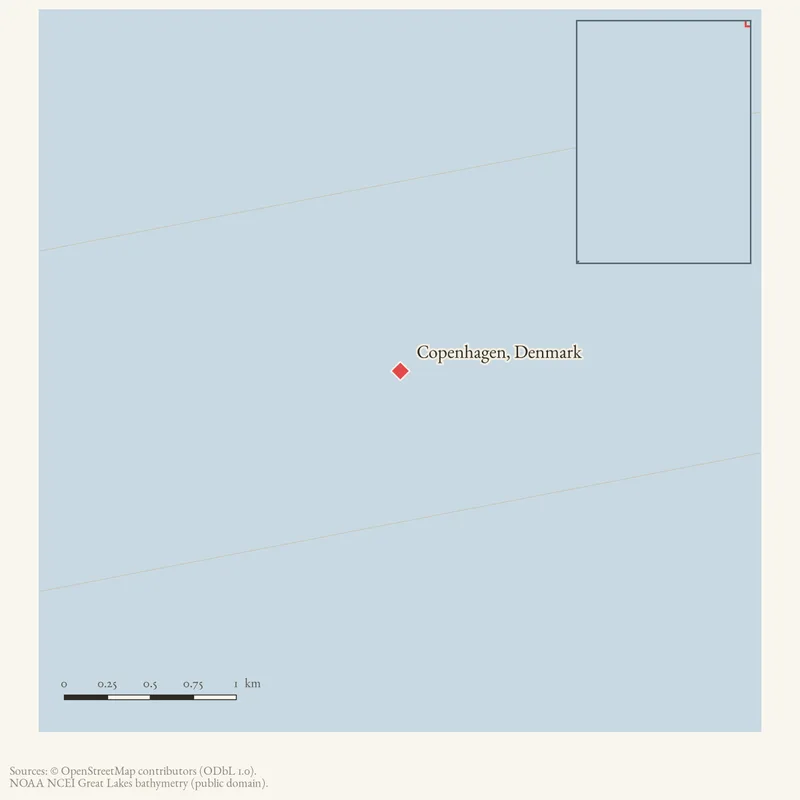 Locator map: Copenhagen, Denmark highlighted within the Beaver Island archipelago