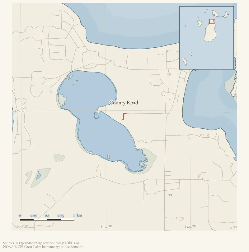 Locator map: County Road highlighted within the Beaver Island archipelago