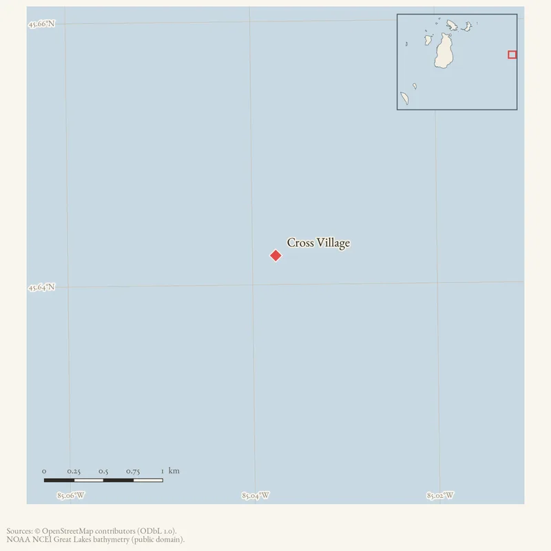 Locator map: Cross Village highlighted within the Beaver Island archipelago