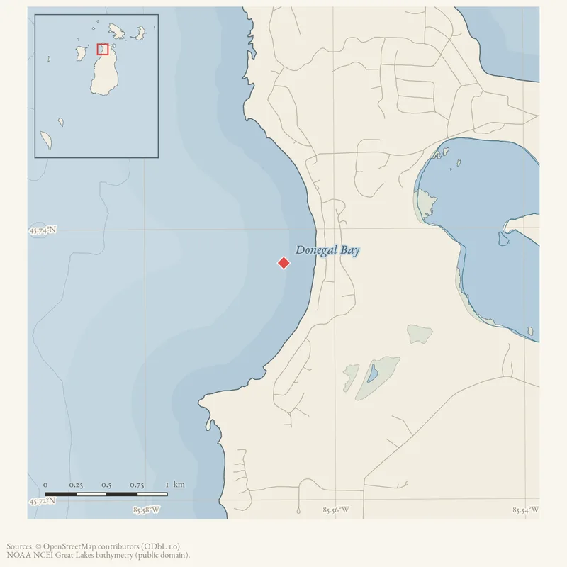 Locator map: Donegal Bay highlighted within the Beaver Island archipelago