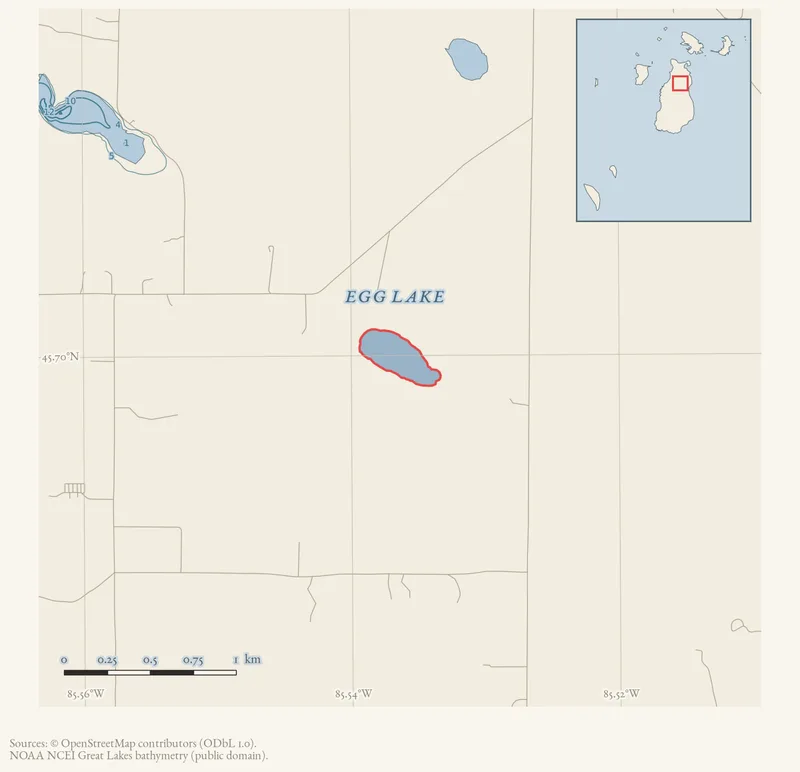 Locator map: Egg Lake highlighted within the Beaver Island archipelago