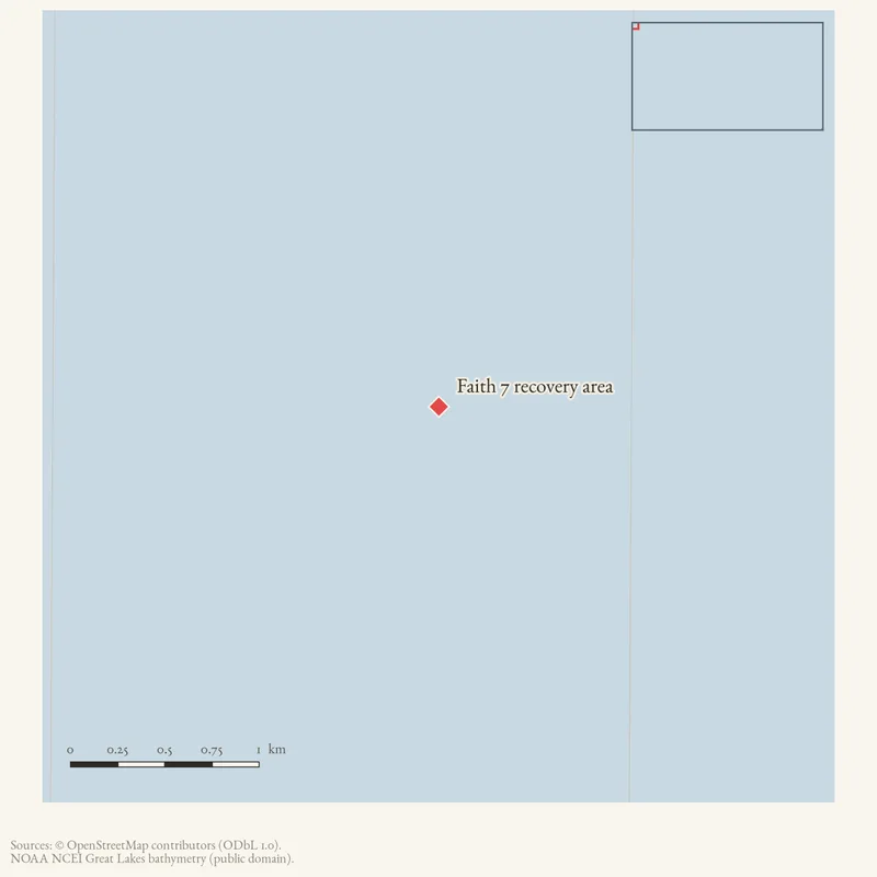 Locator map: Faith 7 recovery area highlighted within the Beaver Island archipelago