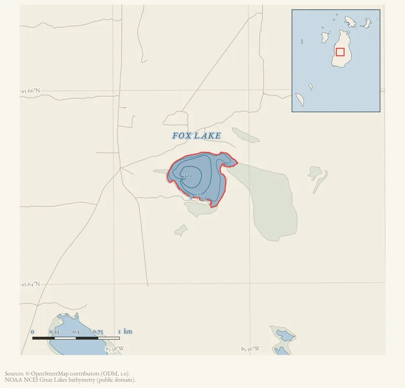 Locator map: Fox Lake highlighted within the Beaver Island archipelago