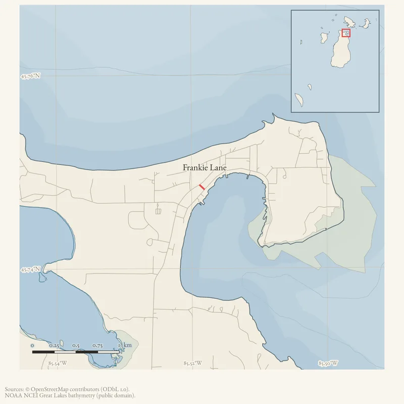 Locator map: Frankie Lane highlighted within the Beaver Island archipelago