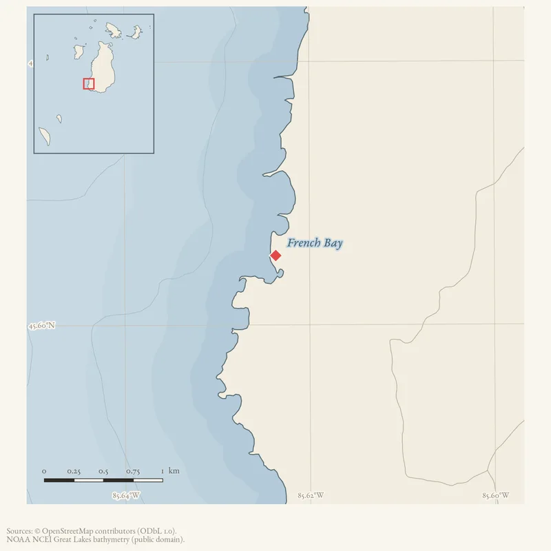 Locator map: French Bay highlighted within the Beaver Island archipelago