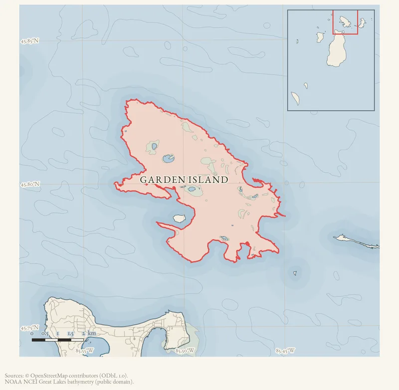 Locator map: Garden Island highlighted within the Beaver Island archipelago