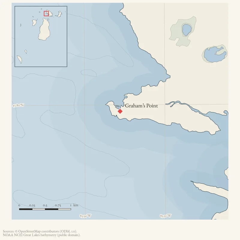 Locator map: Graham’s Point highlighted within the Beaver Island archipelago