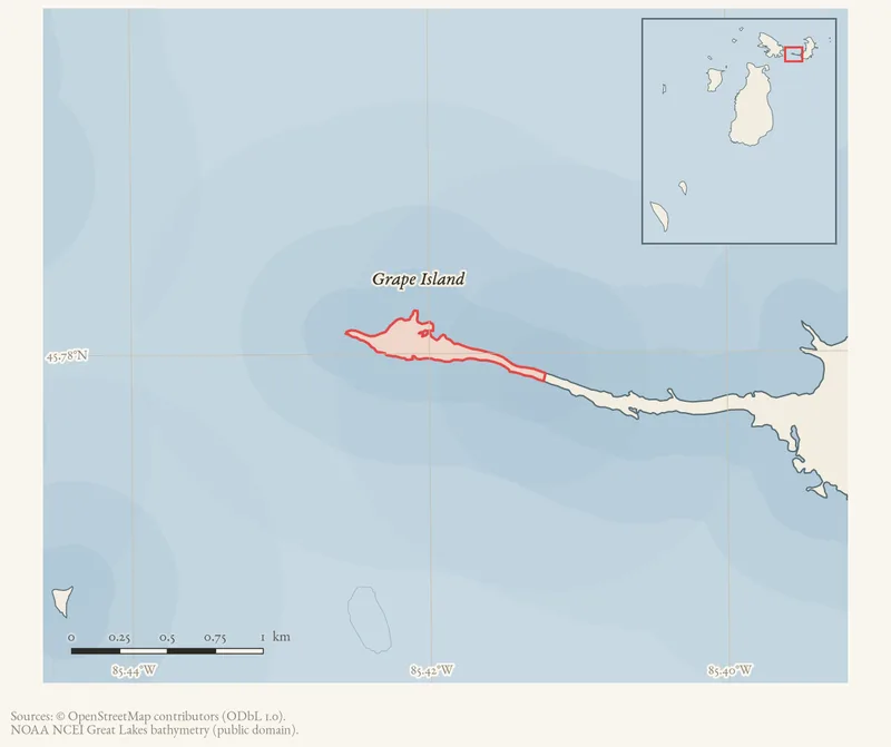 Locator map: Grape Island highlighted within the Beaver Island archipelago