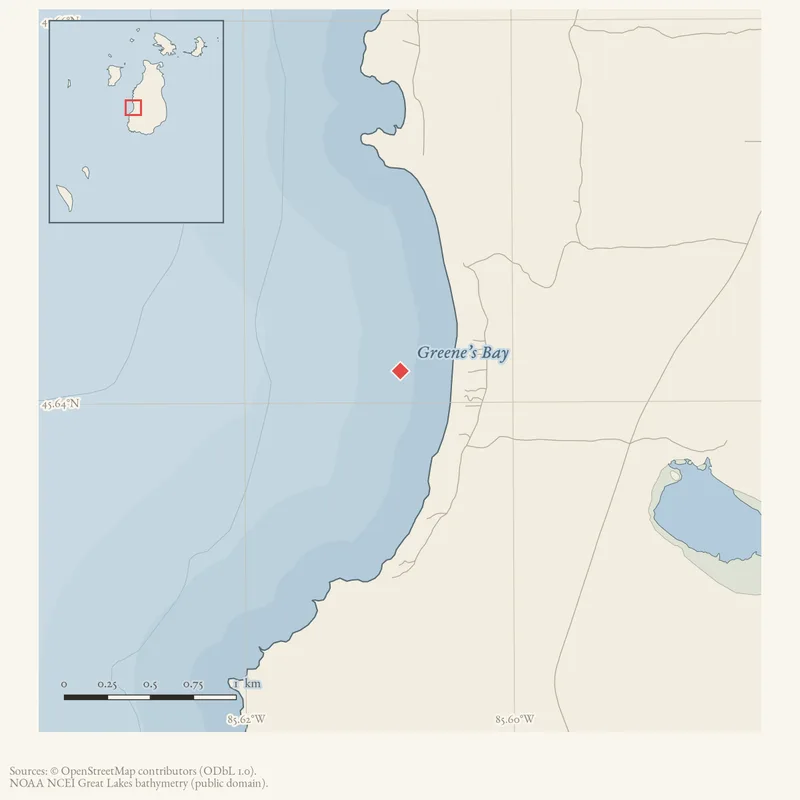 Locator map: Greene’s Bay highlighted within the Beaver Island archipelago