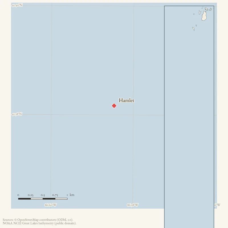 Locator map: Hamlet highlighted within the Beaver Island archipelago