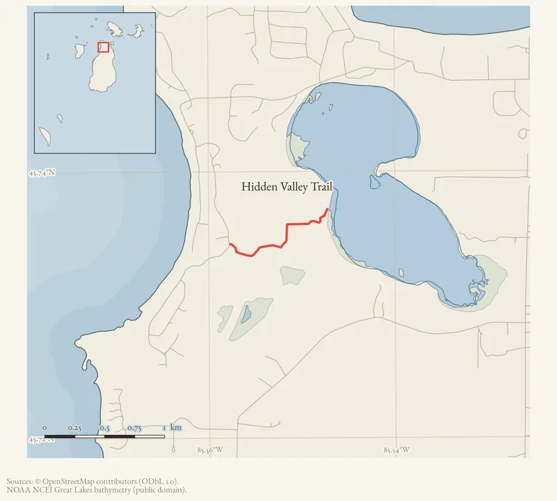 Locator map: Hidden Valley Trail highlighted within the Beaver Island archipelago