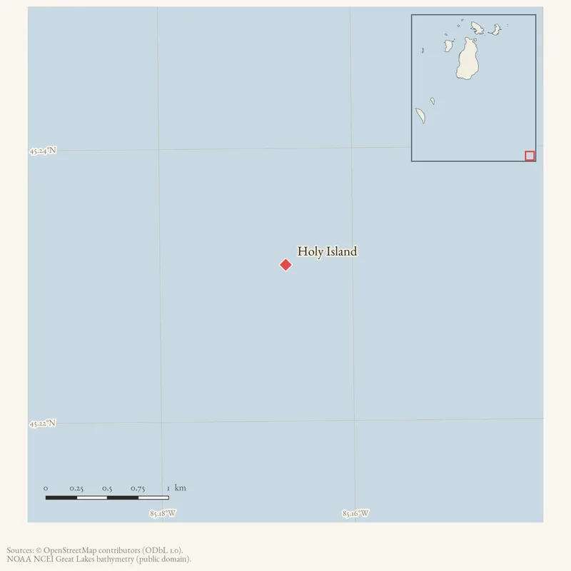 Locator map: Holy Island highlighted within the Beaver Island archipelago