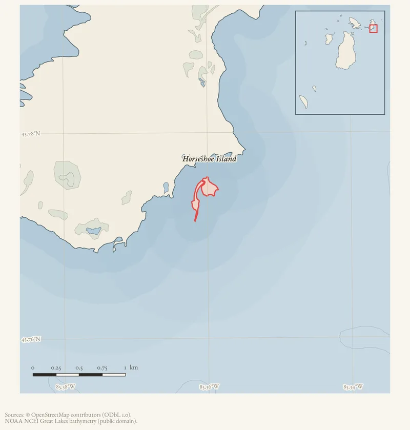 Locator map: Horseshoe Island highlighted within the Beaver Island archipelago