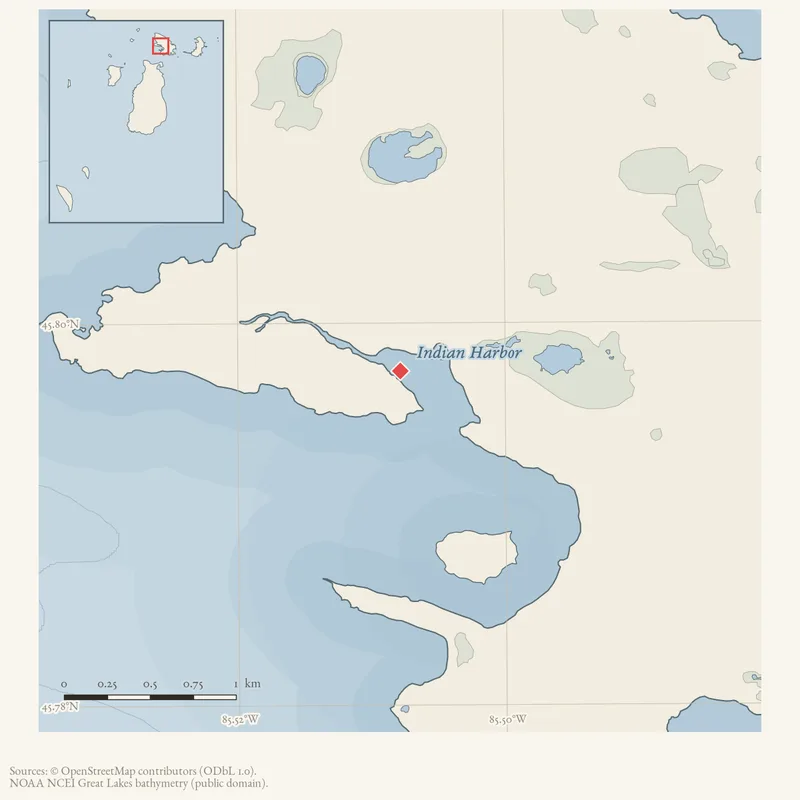 Locator map: Indian Harbor highlighted within the Beaver Island archipelago