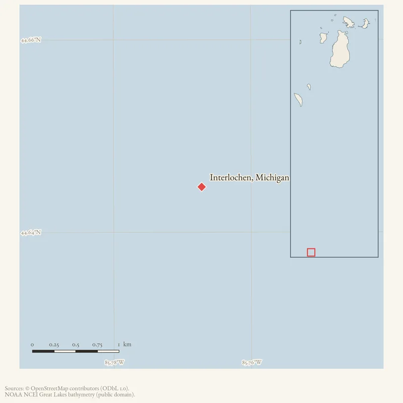 Locator map: Interlochen, Michigan highlighted within the Beaver Island archipelago
