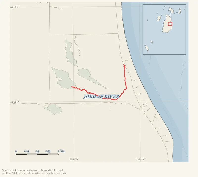 Locator map: Jordan River highlighted within the Beaver Island archipelago