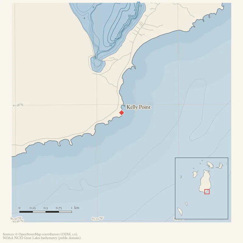 Locator map: Kelly Point highlighted within the Beaver Island archipelago