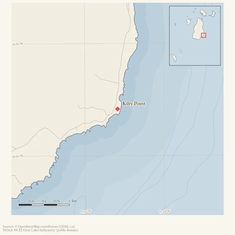 Locator map: Kilty Point highlighted within the Beaver Island archipelago