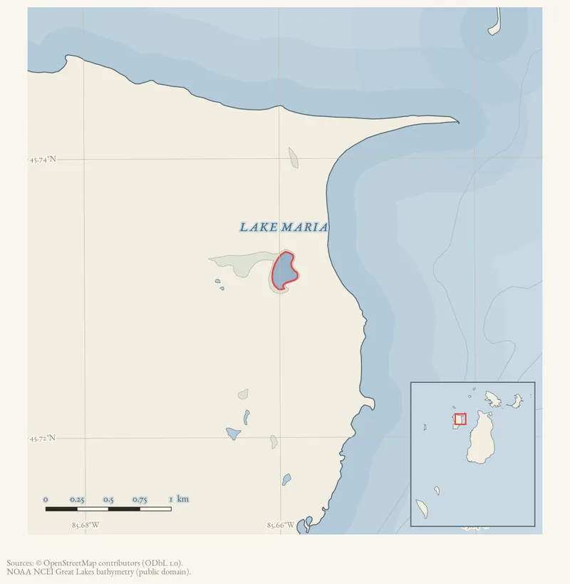 Locator map: Lake Maria highlighted within the Beaver Island archipelago