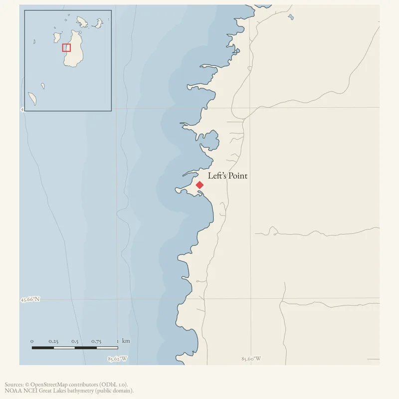 Locator map: Left’s Point highlighted within the Beaver Island archipelago