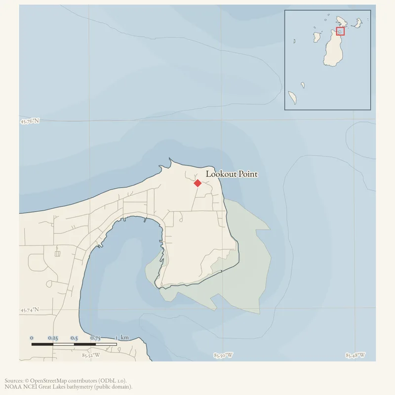 Locator map: Lookout Point highlighted within the Beaver Island archipelago