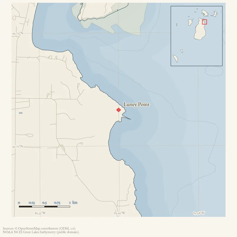 Locator map: Luney Point highlighted within the Beaver Island archipelago