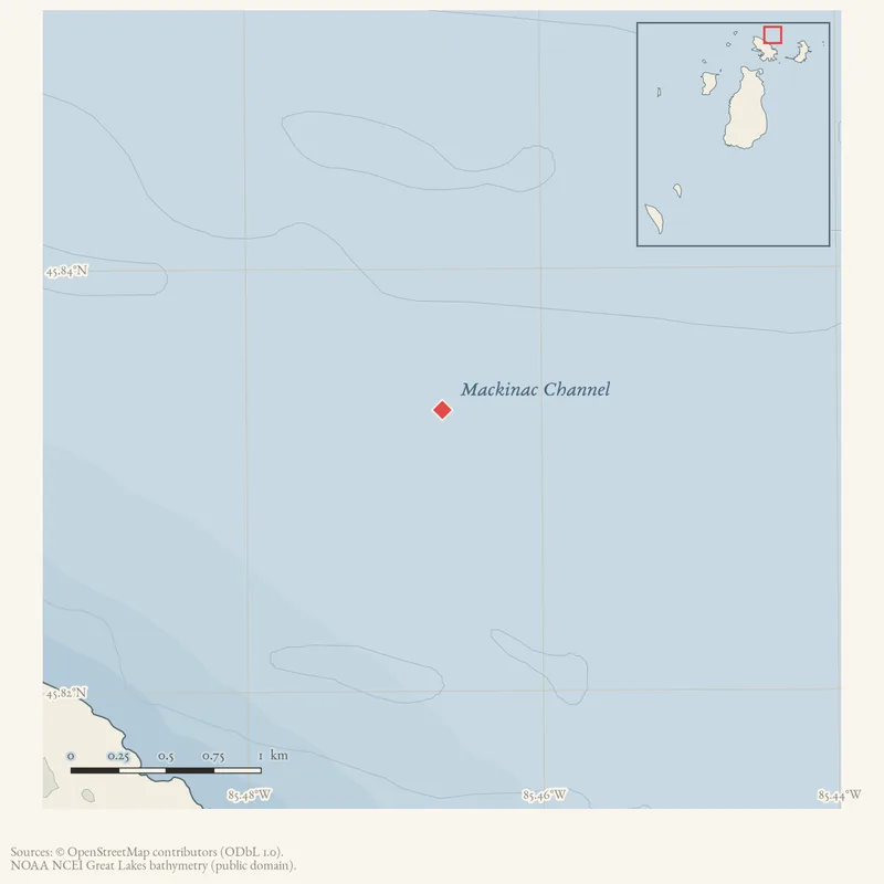 Locator map: Mackinac Channel highlighted within the Beaver Island archipelago