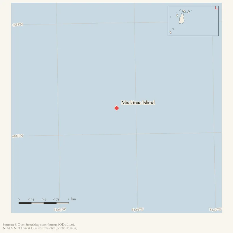 Locator map: Mackinac Island highlighted within the Beaver Island archipelago