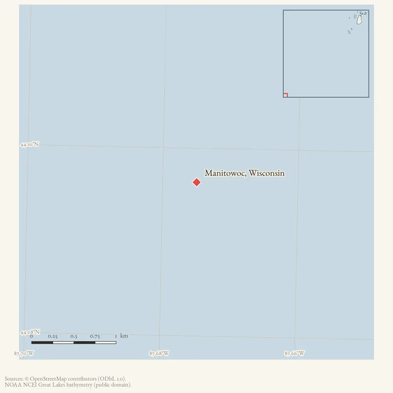 Locator map: Manitowoc, Wisconsin highlighted within the Beaver Island archipelago