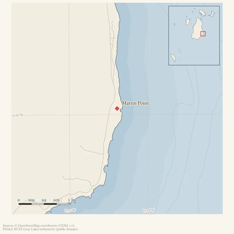 Locator map: Martin Point highlighted within the Beaver Island archipelago