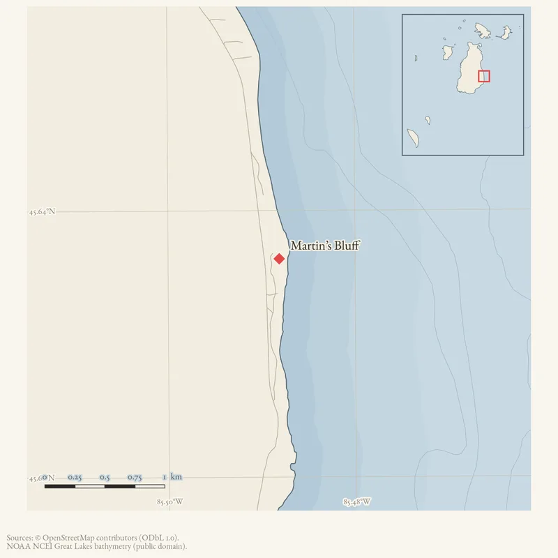 Locator map: Martin’s Bluff highlighted within the Beaver Island archipelago