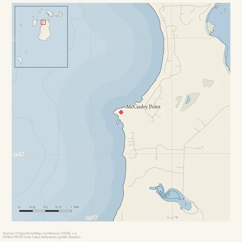 Locator map: McCauley Point highlighted within the Beaver Island archipelago