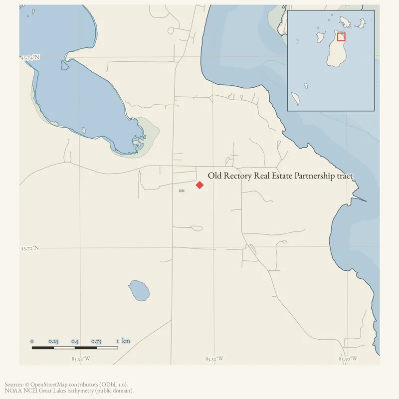 Locator map: Old Rectory Real Estate Partnership tract highlighted within the Beaver Island archipelago
