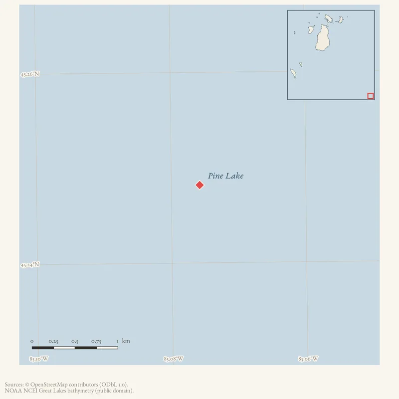Locator map: Pine Lake highlighted within the Beaver Island archipelago