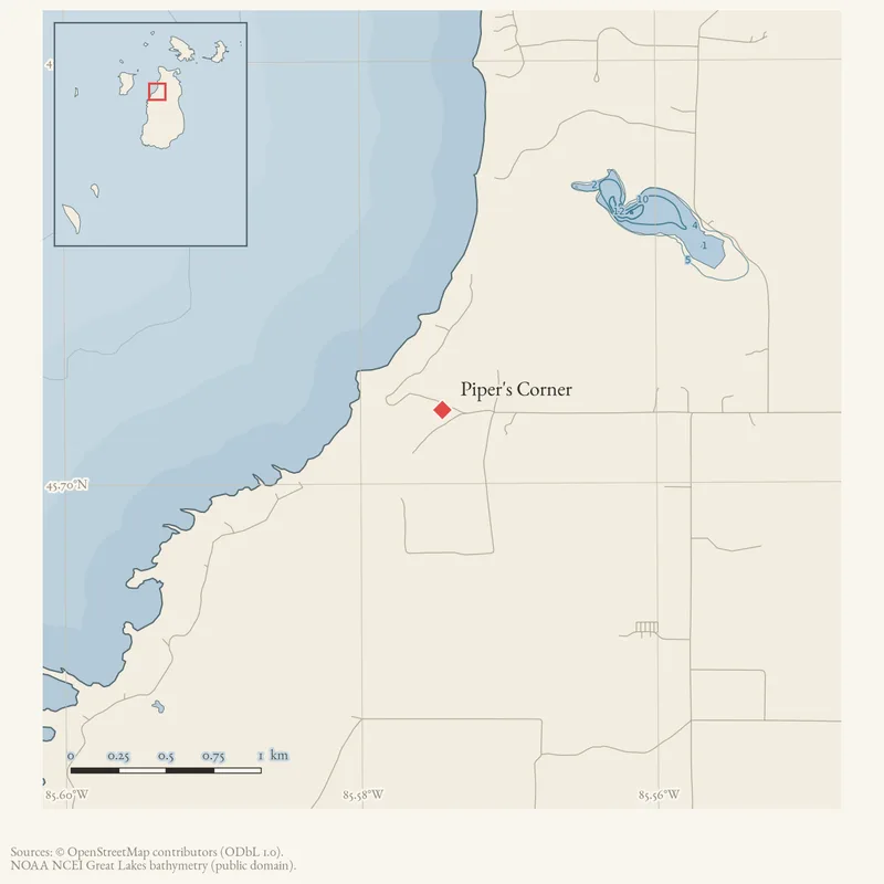 Locator map: Piper's Corner highlighted within the Beaver Island archipelago