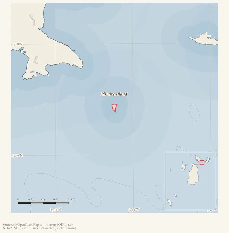 Locator map: Pismire Island highlighted within the Beaver Island archipelago