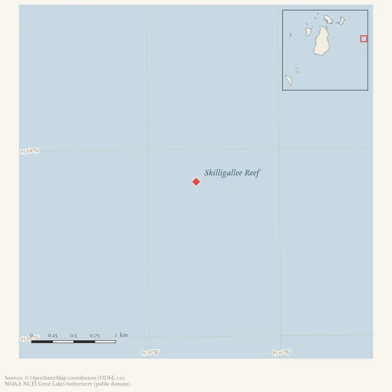Locator map: Skilligallee Reef highlighted within the Beaver Island archipelago