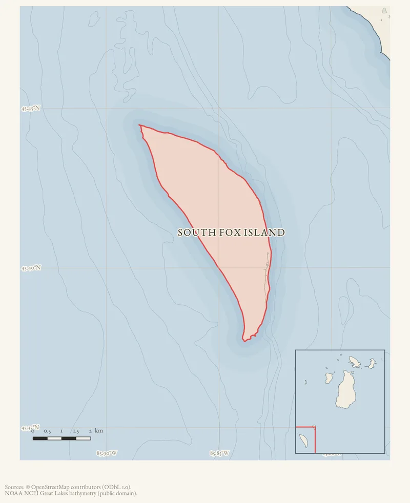 Locator map: South Fox Island highlighted within the Beaver Island archipelago