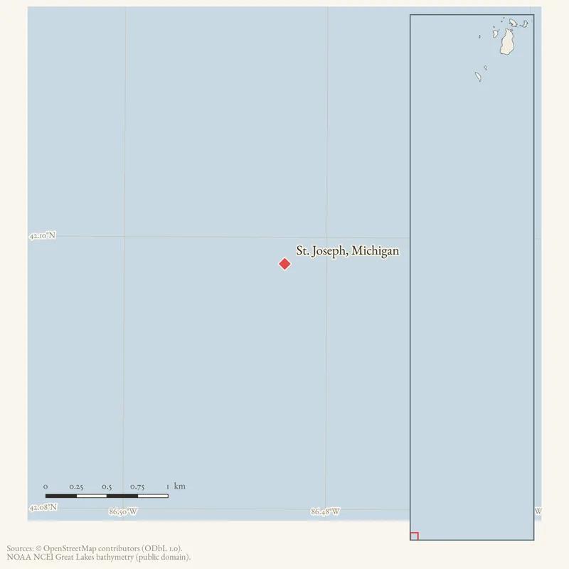 Locator map: St. Joseph, Michigan highlighted within the Beaver Island archipelago