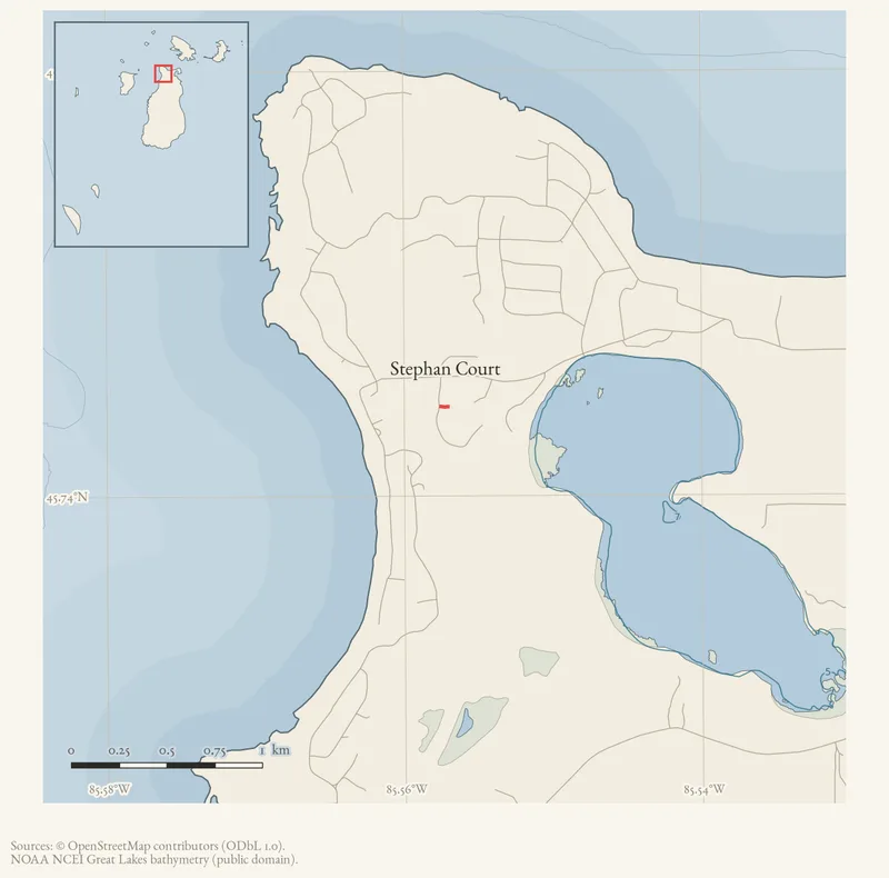 Locator map: Stephan Court highlighted within the Beaver Island archipelago
